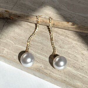 NEW~ Anthropologie BHLDN Rhinestone Pearl Drop Earrings